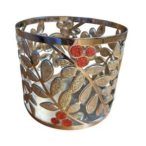 Bath & Body Works Pillar Candle Holder Sleeve Gold & Glitter Christmas Holly